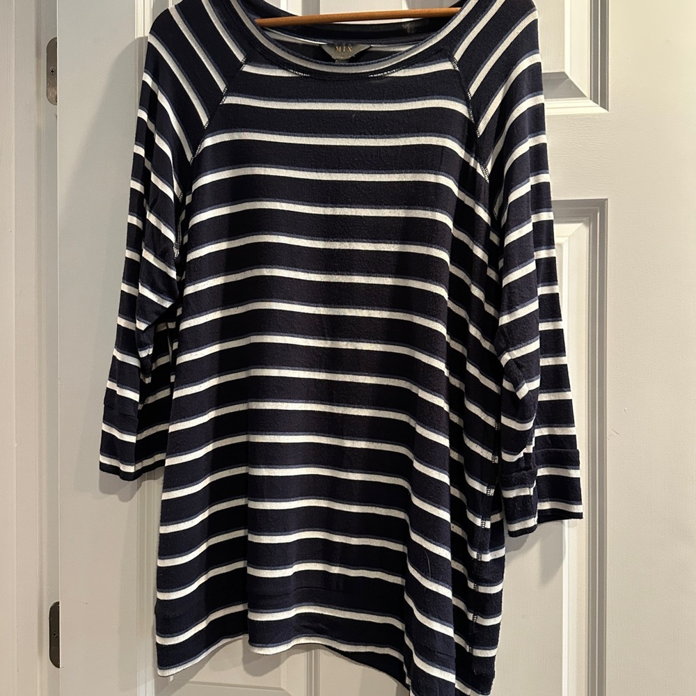 Mix by 41 Hawthorn Striped Navy and White Boatneck Top